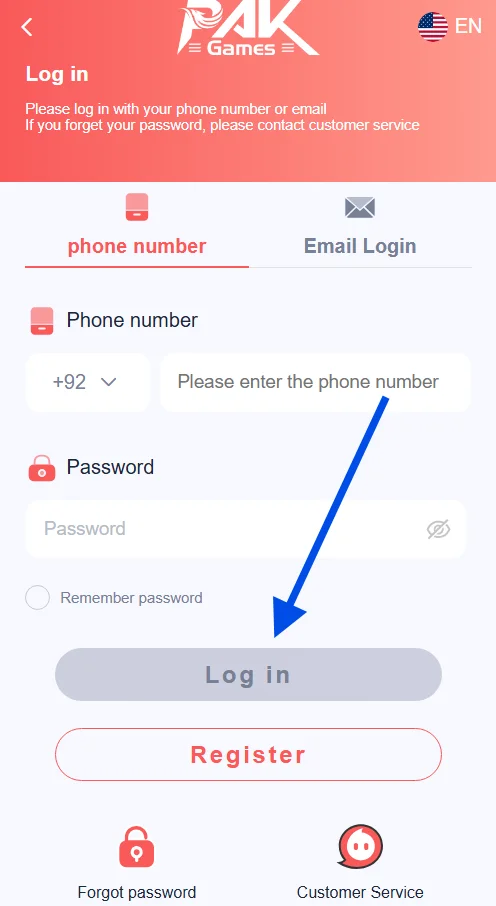 Click on login